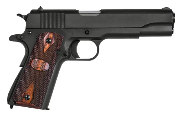 Picture of Auto-Ordnance 1911BKOWMA 1911-A1 GI Spec *MA Compliant 45 ACP  5" Barrel 7+1, Matte Black Finish Carbon Steel Frame & Slide, Integrated US Logo Checkered Wood Grip, Manual Safety