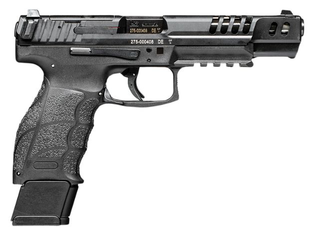 Picture of HK 81000554 VP9 Match 9mm Luger 10+1 5.51" Polygonal Rifled Barrel, Black Optic Ready/Serrated w/Ports Slide & Frame w/Picatinny Rail, Black Finger Grooved Polymer Grips Ambidextrous