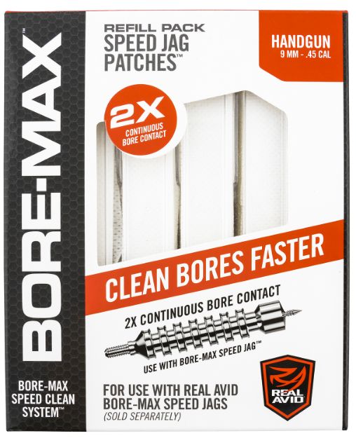 Picture of Real Avid AVBMPATCH4L Bore-Max Speed Jag Patches Refill 9mm/45 Cal Handgun 4"L Synthetic 250 Per Box