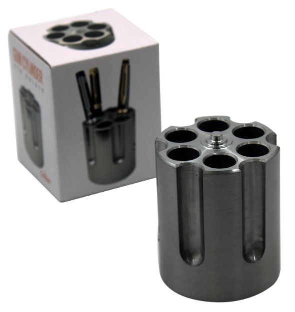 Picture of Caliber Gourmet CBG1007BK Caliber Gourmet Cylinder Pen Holder Black Aluminum 3.25" x 2.75" Pistol Cylinder