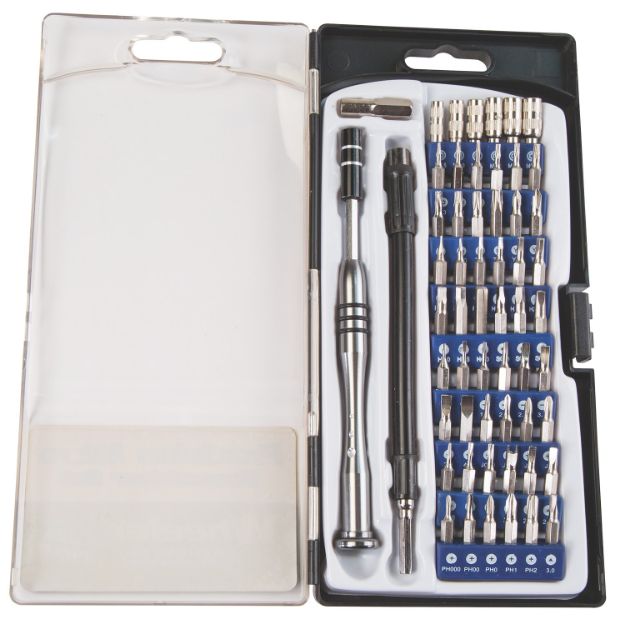 Picture of Wheeler 564018 Precision Micro Screwdriver Set Chrome Plated Steel Extendable Handle 58 Pieces