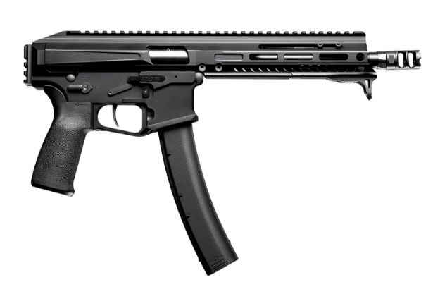 Picture of Patriot Ordnance Factory 01838 Phoenix  9mm Luger 35+1 8" Threaded Barrel w/Muzzle Brake, Black Anodized Receiver, M-Lok Handguard, MFT Grip, Picatinny Stock Adapter, Includes Hand Stop