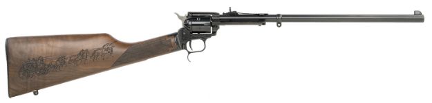 Picture of Heritage Mfg BR226B16HSWB01 Rough Rider Rancher 22 LR 6rd 16" Barrel, Black Metal Finish, Exposed Hammer, Walnut Stagecoach Engraved Stock