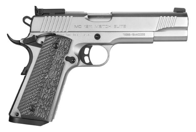 Picture of EAA GIRSAN 390095 MC1911 S Match Elite Full Size Frame 45 ACP 8+1, 5" Matte Stainless Match Grade Barrel, Serrated Steel Slide & Frame w/Beavertail, Black/Gray G10 Grip, Ambidextrous