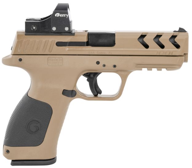 Picture of Girsan 390140 MC28 SA 9mm Luger 4.25" 17+1 Overall Flat Dark Earth Finish with Serrated  with Optic Cut Slide, Black Interchangeable Backstrap Grip & Picatinny Rail Includes Red Dot