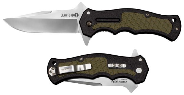 Picture of Cold Steel CS20MWCZ Crawford 1 3.50" Folding Plain Clip Point 4034 Stainless Steel Blade Black w/OD Green Traction Inlays GRN Handle Blister Pack Packaging