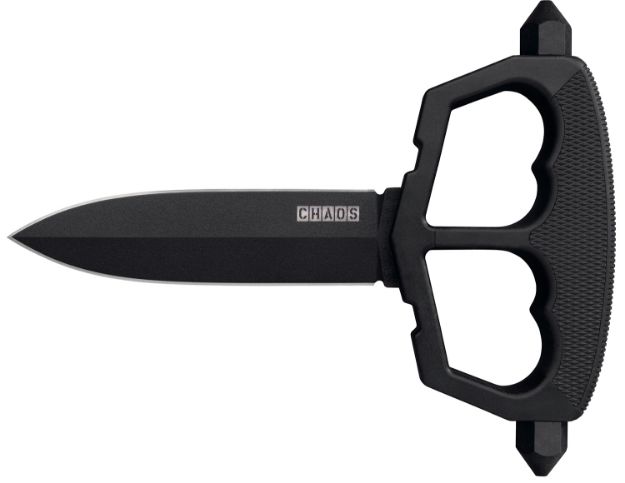 Picture of Cold Steel CS80NT3 Chaos Push Knife 5" Fixed Plain Black Matte Powder Coat SK-5 Steel Blade/ Black w/D-Guard Handle Griv-Ex w/Overmold Kray-Ex Handle Includes Belt Loop/Sheath