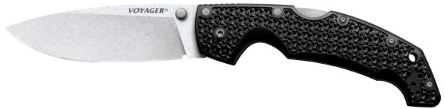 Picture of Cold Steel CS29AB Voyager Large 4" Folding Plain Drop Point Stone Washed AUS 10A Steel Blade/Black Textured Griv-Ex Handle