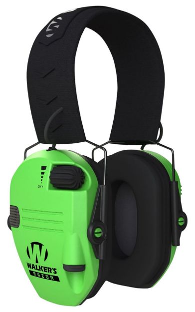 Picture of Walker's GWPRSEMHVG Razor Slim Electronic Muff 23 dB Over the Head Hi-Viz Green/Black Polymer