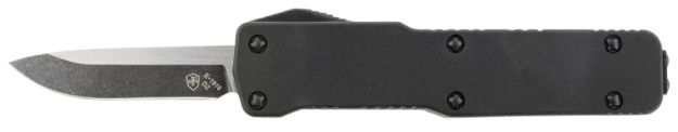 Picture of Templar Knife CABR321 Premium Lightweight Micro 1.85" OTF Drop Point Plain Black Oxide Stonewashed Powdered D2 Steel Blade/3.50" Black Rubber/Aluminum Handle Features California Legal