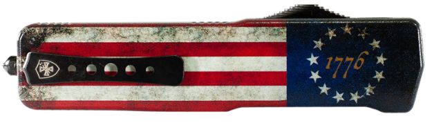 Picture of Templar Knife LZBRF321 Premium Weighted Large 3.55" OTF Drop Point Plain Black Oxide Stonewashed Powdered D2 Steel Blade/5.25" Betsy Ross Flag Aluminum Zinc Alloy Handle