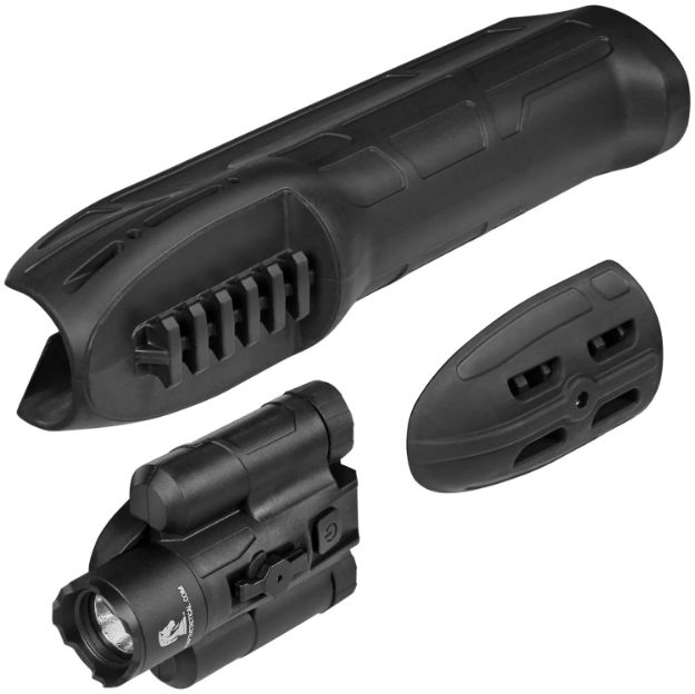 Picture of ADAPTIVE TACTICAL AT02900 EX Performance Forend with 300 Lumen Flashlight, Black Polymer, Concealed 2" Picatinny, Fits Remington 870/1100/11-87