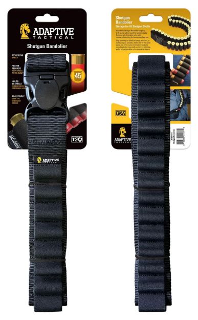 Picture of ADAPTIVE TACTICAL AT06401 Shotgun Bandolier  45rd Black Nylon Reinforced, Non-Slip Elastic Loops Fully Adj. Fit