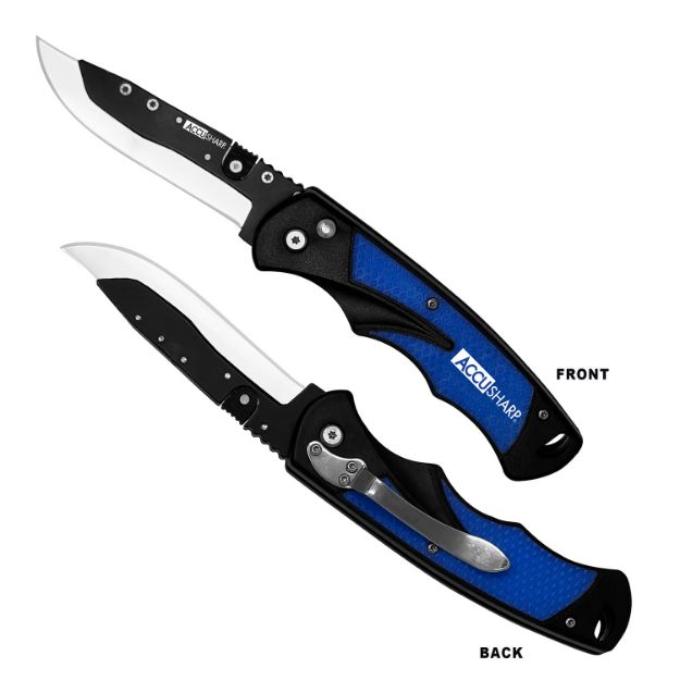 Picture of AccuSharp 743C Replaceable Blade Razor  3.50" Folding Plain Stainless Steel Blade/Royal Blue Ergonomic Anti-Slip Anodized Aluminum Handle/Includes 2 Replacement Blades/Belt Clip