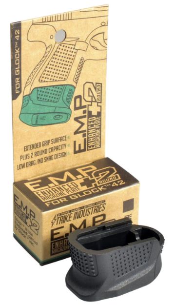 Picture of Strike Industries EMPG42B Enhanced Magazine Plate  made of Polymer with Black Finish & Extra Gripping Surface for Glock 42 Magazines (Adds 2rds)