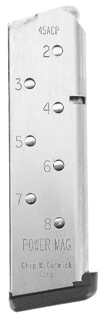 Picture of CMC Products 14131 Power Mag  8rd 45 ACP Fits 1911 Government Stainless Steel w/ Black Base Pad