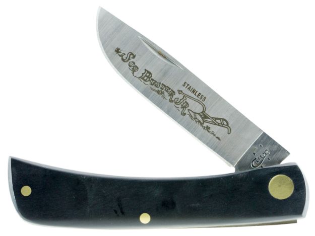 Picture of Case 00095 Sod Buster Jr. 2.80" Folding Skinner Plain Etched As-Ground Stainless Steel Blade Black Synthetic Handle