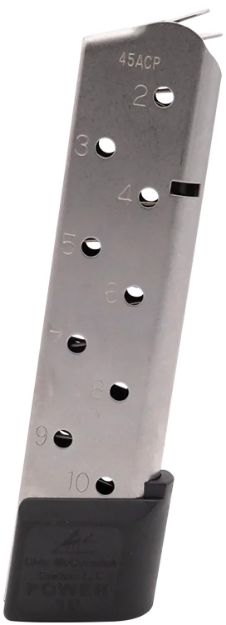 Picture of CMC Products 15150 Power Mag  10rd 45 ACP Fits 1911 Government Stainless Steel w/ Black Base Pad