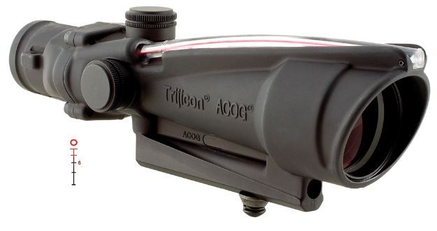 Picture of Trijicon 100136 ACOG  Black Hardcoat Anodized 3.5x35mm Illuminated Red Donut .223/5.56 BDC Reticle