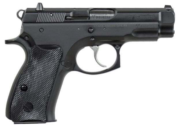 Picture of CZ-USA 01190 CZ 75 Compact *CA Compliant 9mm Luger 10+1 3.75" Blued Steel Barrel, Black Serrated Steel Slide, Black Polycoat Steel Frame w/Beavertail, Black Polymer Grip