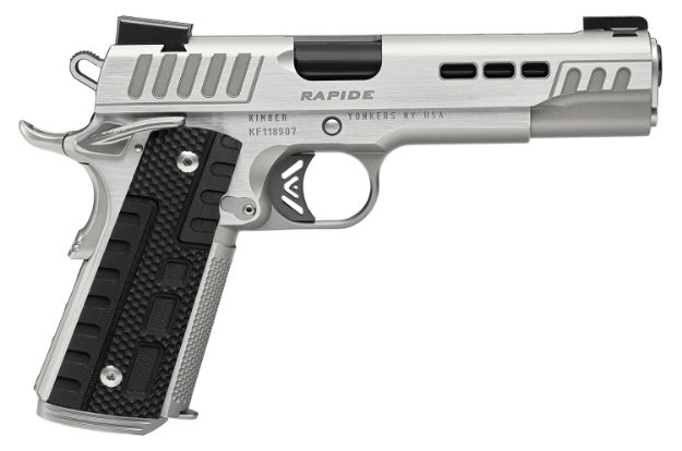 Picture of Kimber Mfg.,inc 3000429  Rapide Frost 10mm 8+1 5" Silver/KimPro II w/ Brush Polished Flats Front Serrations Stainless Steel Slide G10 Grip