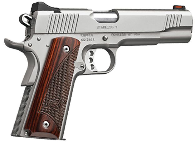 Picture of Kimber Mfg.,inc 3200385 Stainless II 10mm 8+1 5" Satin Silver Front Serrations Stainless Steel Slide Rosewood with Kimber logo Grip