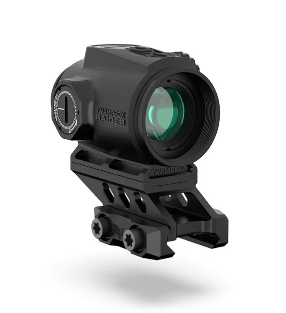 Picture of Swampfox Optics RMPS120GB Raider Micro Prism Black 1x 20mm Tube Bullet Rise Compensation Reticle Green Laser