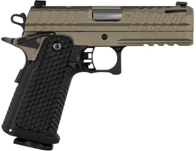 Picture of Live Free Armory LFAPF712086 Apollo 11  9mm 17+1 4.15" 416 Stainless Steel Slide Elite Flat Dark Earth Cerakote Black Polymer Grip