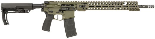 Picture of Patriot Ordnance Factory  Renegade +  5.56x45mm NATO 30+1 16.50", OD Green Anodized Rec, Ambi Controls, 3-Port Muzzle Brake, 14.50" M-LOK Handgaurd, Black MFT Minimalist Stock & Engage Grip