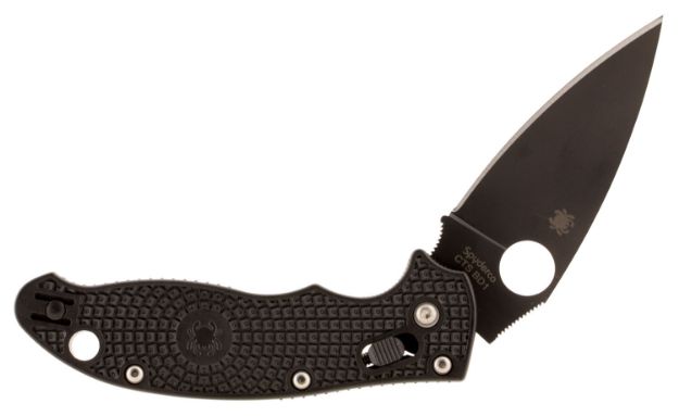 Picture of Spyderco C101PBBK2 Manix 2 Lightweight 3.37" Folding Drop Point Plain Black DLC BD1 Steel Blade Black FRCP Handle Includes Pocket Clip