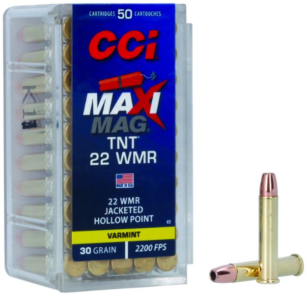 Picture of CCI 0063 Maxi-Mag TNT 22WMR 30gr TNT Jacketed Hollow Point 50 Per Box/40 Case