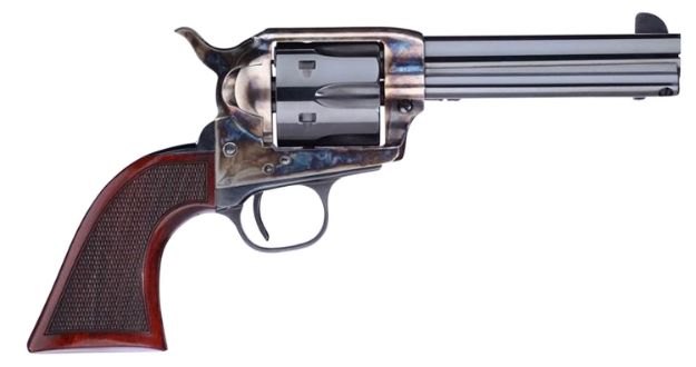 Picture of Taylors & Company 556201DE Short Stroke Smoke Wagon  45 Colt (LC) 6rd 4.75" Blued Cylinder & Barrel Color Case Hardened Steel Frame Checkered Walnut Navy Size Grip (Taylor Tuned)