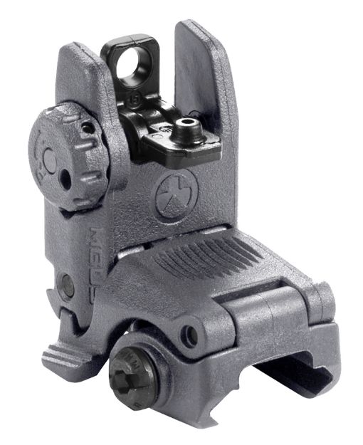 Picture of Magpul MAG248-GRY MBUS Sight Rear  Stealth Gray Polymer, Spring-Loaded Flip Up for AR-15/ M16