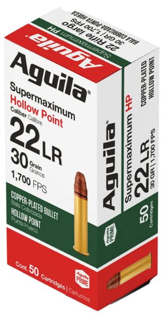 Picture of Aguila 1B220297CPHP Supermaximum Rimfire 22LR 30gr Hollow Point 50 Per Box/20 Case