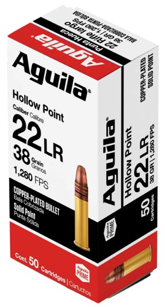 Picture of Aguila 1B220335 Super Extra Rimfire 22LR 38gr Copper Plated Hollow Point 50 Per Box/40 Case