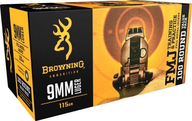 Picture of Browning Ammo B191800094 FMJ Value Pack 9mmLuger 115gr Full Metal Jacket 100 Per Box/5 Case