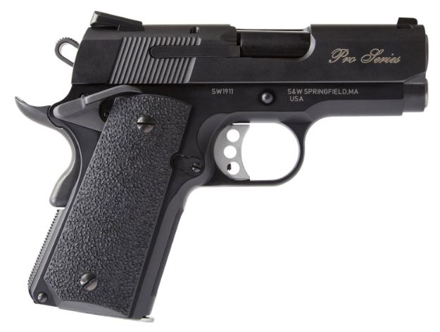 Picture of Smith & Wesson 178053 1911 Performance Center Pro *MA Compliant Sub-Compact Frame 9mm Luger 8+1, 3" Black Stainless Steel Barrel, Serrated Slide & Aluminum Frame w/Beavertail, Black Stippled Grip