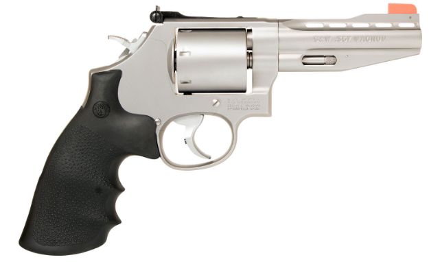 Picture of Smith & Wesson 11759 Model 686 Performance Center  357 Mag or 38 S&W Spl +P Stainless Steel 4" Vent Rib Barrel , 6rd Unfluted Cylinder & L-Frame ,  Chromed Custom Teardrop Hammer & Trigger With Stop