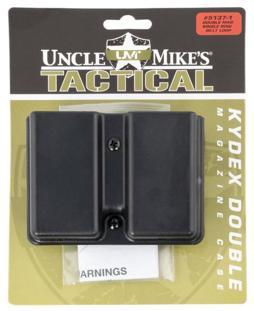 Picture of Uncle Mike's 51371 Kydex Double Mag Case Black Kydek, Belt Clip Mount Fits Belts Up To 1.75", Compatible With Single Stack Magazines