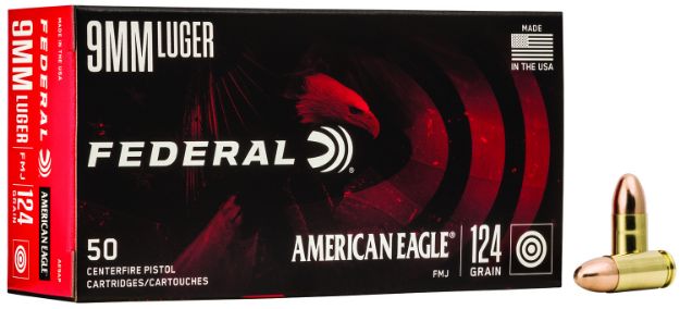 Picture of Federal AE9AP American Eagle Handgun 9mmLuger 124gr Full Metal Jacket 50 Per Box/20 Case