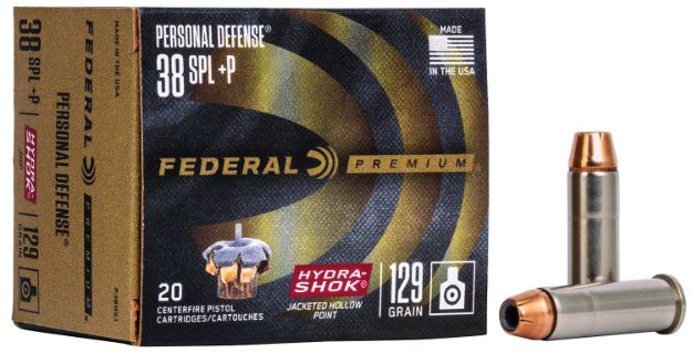 Picture of Federal P38HS1 Premium Personal Defense 38Special+P 129gr Hydra-Shok Jacketed Hollow Point 20 Per Box/25 Case