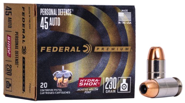 Picture of Federal P45HS1 Premium Personal Defense 45ACP 230gr Hydra-Shok Jacketed Hollow Point 20 Per Box/25 Case