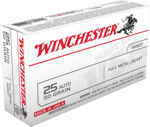 Picture of Winchester Ammo Q4203 USA  25ACP 50gr Full Metal Jacket 20 Per Box/10 Case