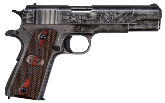 Picture of Thompson 1911BKOWC1 1911 Victory Girls 45 ACP 5" 7+1 Worn Black/Gray Cerakote Steel Checkered Wood w/US Logo Grip