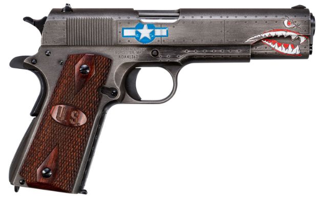 Picture of Thompson 1911BKOWC3 1911 Squadron Special Edition WW2 45 ACP 5" 7+1 Black/Gray Cerakote Checkered Wood w/US Logo Grip