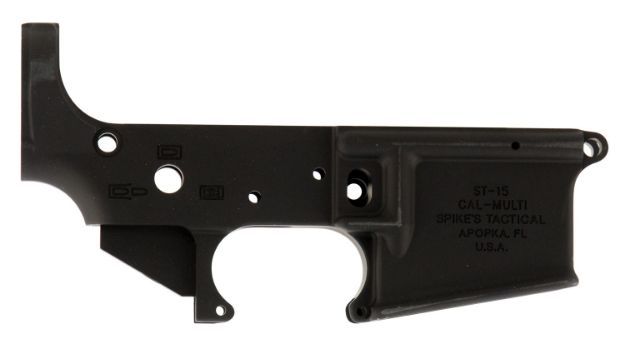 Picture of Spikes STLS045 No Logo Stripped Lower Receiver Multi-Caliber 7075-T6 Aluminum Black Anodized for AR-15