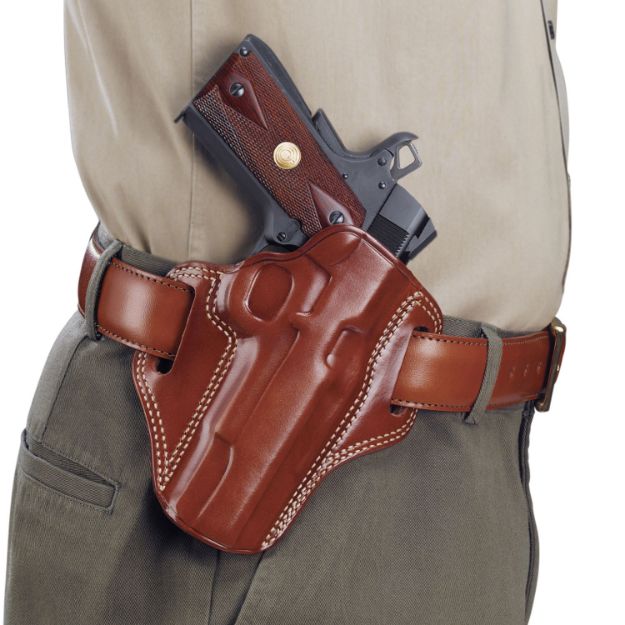 Picture of Galco CM800 Combat Master  OWB Tan Leather Belt Slide Compatible w/ Glock 43/43X, Springfield  Hellcat Belt 1.75" Wide Right Hand