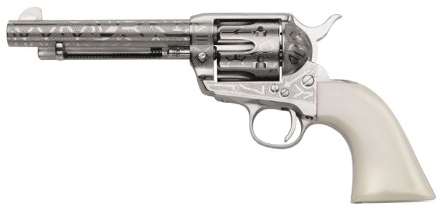 Picture of Taylors & Company 200060 1873 Cattle Brand 357 Mag Caliber with 5.50"  Barrel, 6rd Capacity Cylinder, Overall Nickel-Plated Engraved Finish Steel & Ivory Synthetic Grip