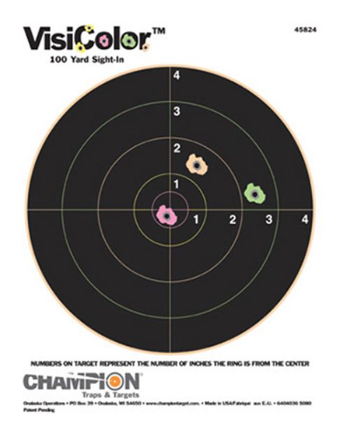 Picture of Champion Targets 45824 VisiColor  Bullseye Paper Hanging Pistol/Rifle 8.50" x 11" Multi-Color Includes Pasters 10 Pack