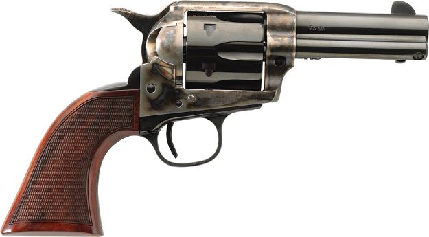 Picture of Taylors & Company 550821 Runnin Iron  45 Colt (LC) Caliber with 4.75" Blued Finish Barrel, 6rd Capacity Blued Finish Cylinder, Color Case Hardened Finish Steel Frame & Checkered Walnut Grip